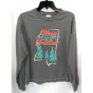 Gildan Shirt Women's Medium Gray Christmas Long Sleeve T Shirt Mississippi